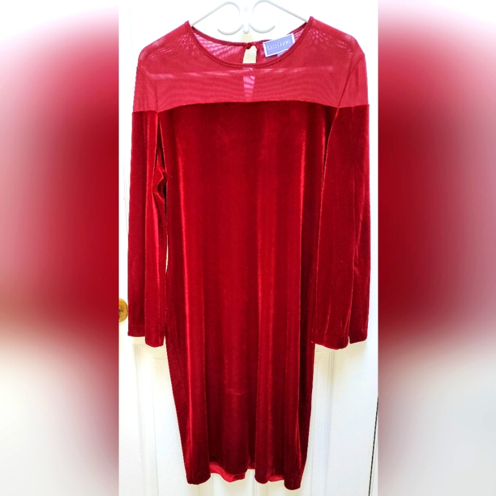 2 FOR 1 Ladies Guillaume brand Cranberry Red & Black velour Dresses, Both